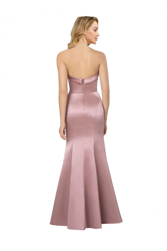 Buy Sleeveless Strapless Low Back Satin Sheath Formal Dress UK