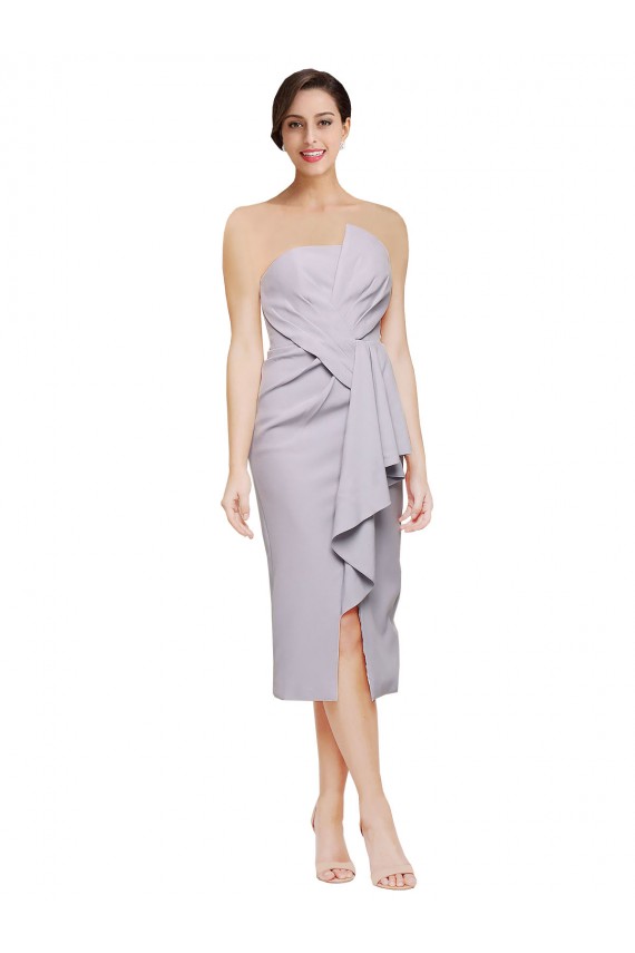 Buy Sleeveless Strapless Low Back Stretch Crepe Sheath High Low Formal Dress UK