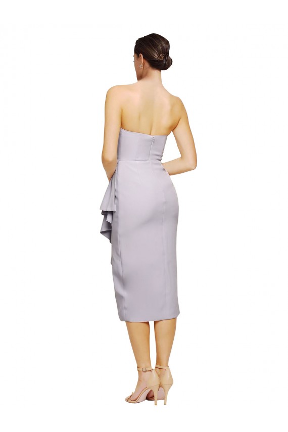 Buy Sleeveless Strapless Low Back Stretch Crepe Sheath High Low Formal Dress UK