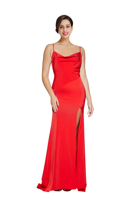 Buy Sleeveless Cowl Neck Low Back Stretch Satin Sheath Formal Dress UK