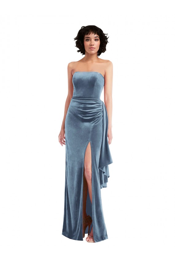 Buy Sleeveless Strapless Low Back Stretch Velvet Sheath Formal Dress UK