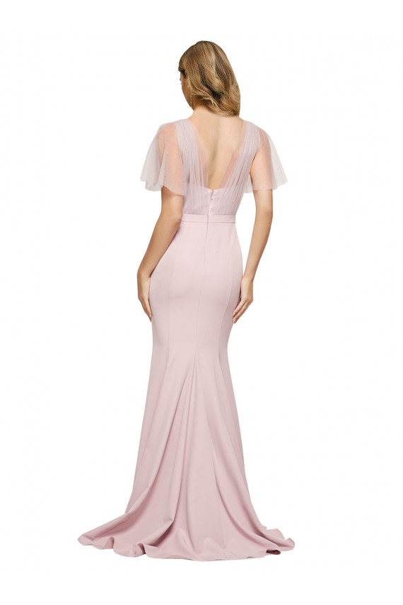 Buy Short Sleeves One Shoulder Low Back Stretch Crepe & Tulle Sheath Formal Dress UK