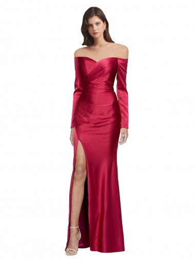 Buy Long Sleeves Sweetheart Stretch Satin Sheath Formal Dress UK