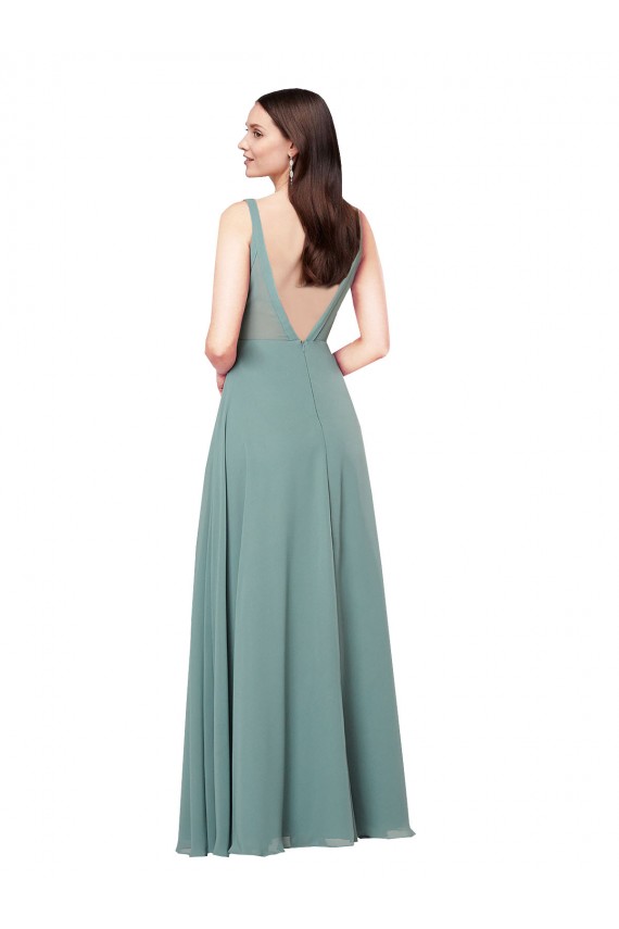 Buy Sleeveless V-Neck Low Back Chiffon Sheath Formal Dress UK