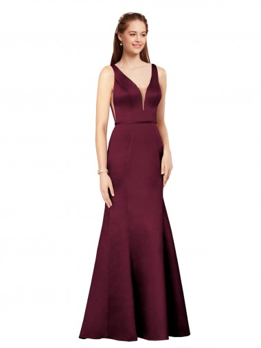 Buy Sleeveless V-Neck V-Back Satin Sheath Formal Dress UK