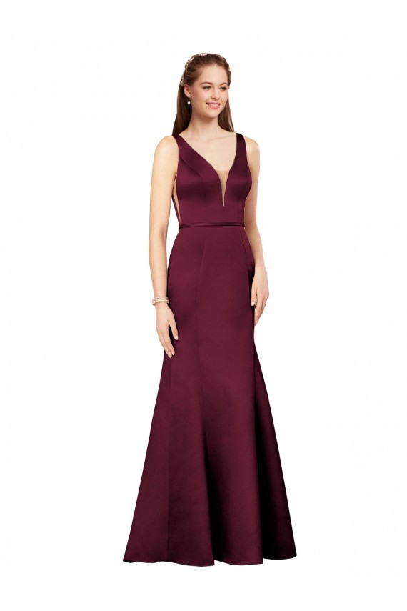 Buy Sleeveless V-Neck V-Back Satin Sheath Formal Dress UK