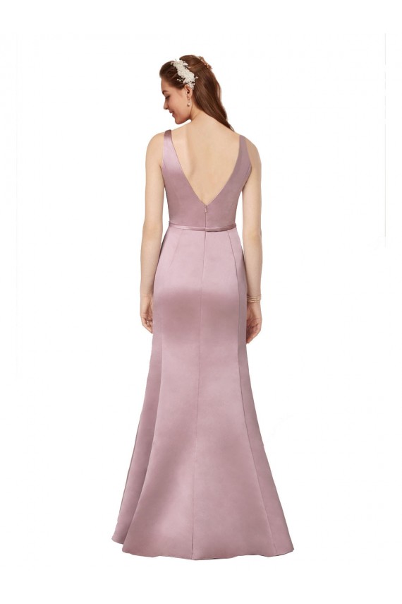 Buy Sleeveless V-Neck V-Back Satin Sheath Formal Dress UK