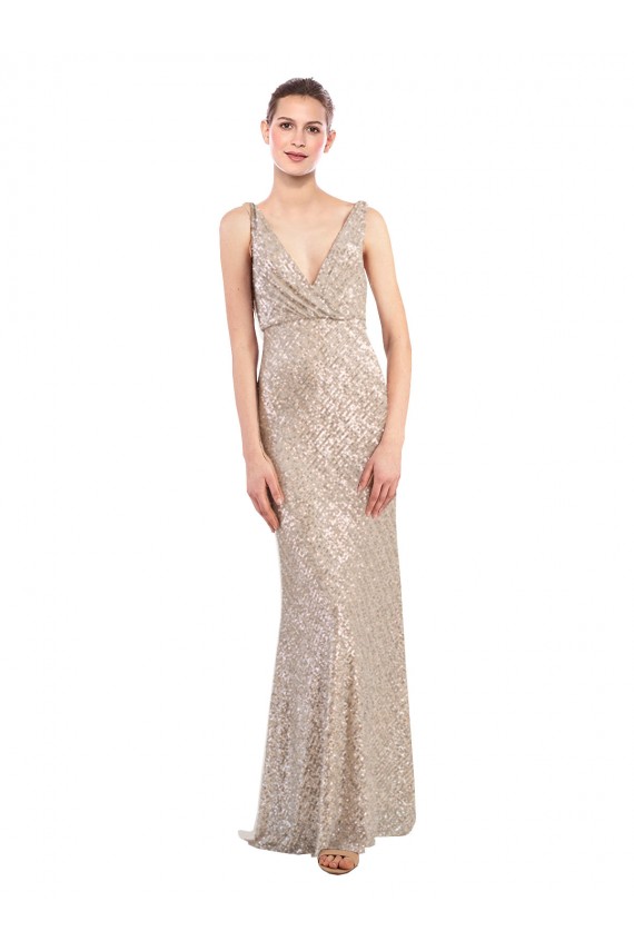 Buy Sleeveless V-Neck Low Back Sparkling Sequin Sheath Formal Dress UK