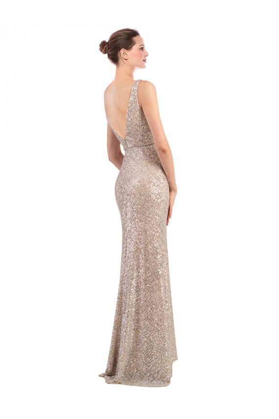 Buy Sleeveless V-Neck Low Back Sparkling Sequin Sheath Formal Dress UK