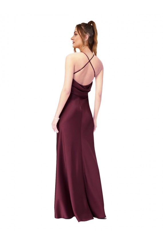 Buy Sleeveless V-Neck Criss Cross Back Silky Satin Sheath Black Tie Formal Dress UK