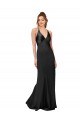Buy Sleeveless V-Neck Criss Cross Back Silky Satin Sheath Black Tie Formal Dress UK