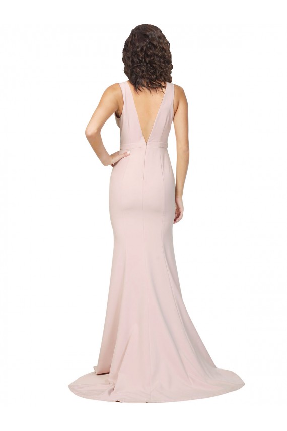 Buy Sleeveless V-Neck V-Back Stretch Crepe Sheath Black Tie Formal Dress UK
