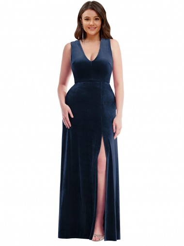 Buy Sleeveless V-Neck Stretch Velvet Sheath Formal Plus Size Formal Dress UK