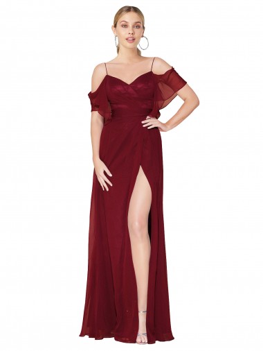 Buy Cold Shoulder Off the Shoulder V-Back Chiffon Trumpet Formal Dress UK