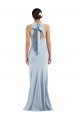 Buy Sleeveless Light Sky Blue Halter Neck Open Back Stretch Crepe Trumpet Formal Dress UK