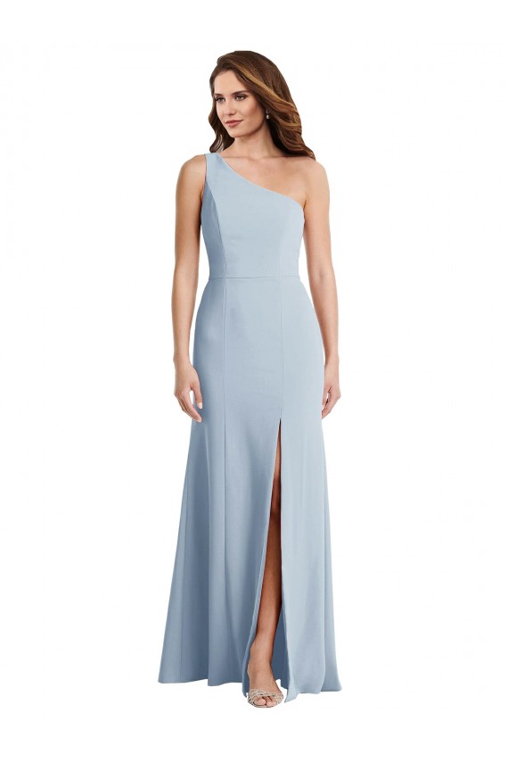 Buy Sleeveless Light Sky Blue One Shoulder Stretch Crepe Trumpet Formal Dress UK