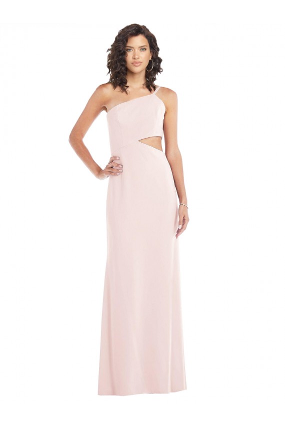 Buy Sleeveless Pink One Shoulder Stretch Crepe Trumpet Formal Dress UK