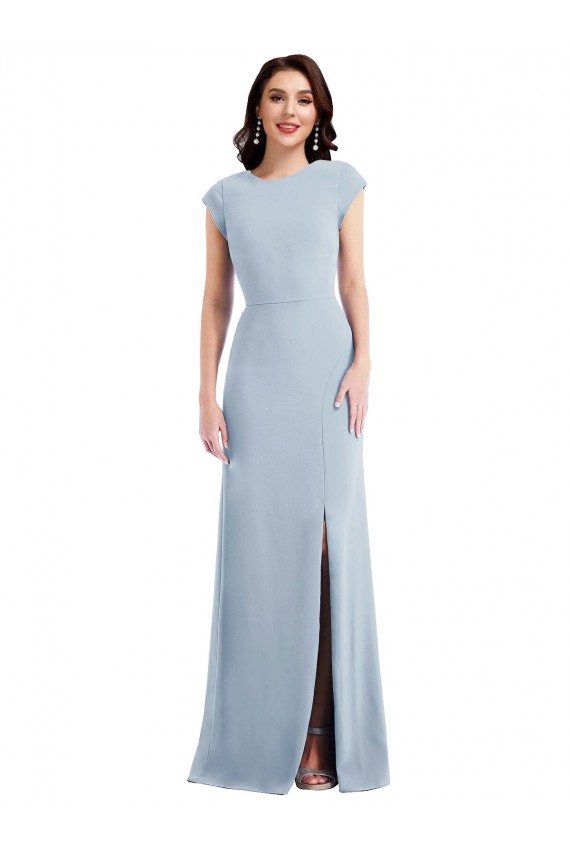 Buy Cap Sleeves Open Back Stretch Crepe Trumpet Formal Dress UK