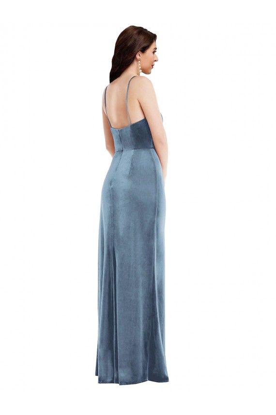Buy Sleeveless Spaghetti Straps Low Back Stretch Velvet Trumpet Formal Dress UK