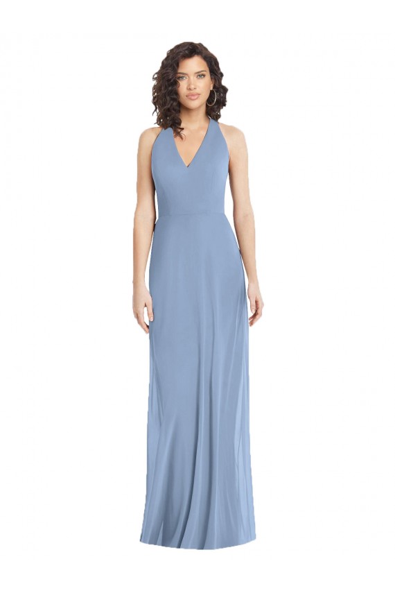 Buy Sleeveless Halter Neck Open Back Chiffon Trumpet Formal Dress UK
