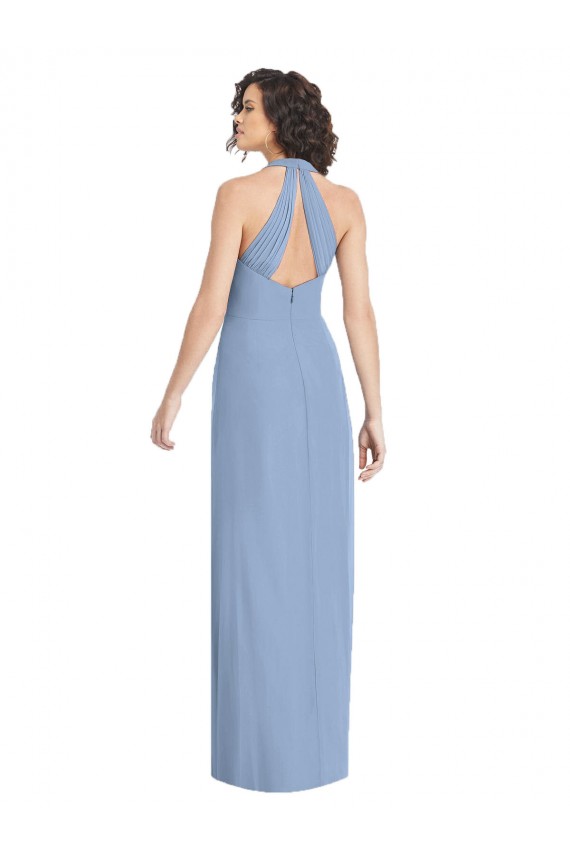 Buy Sleeveless Halter Neck Open Back Chiffon Trumpet Formal Dress UK